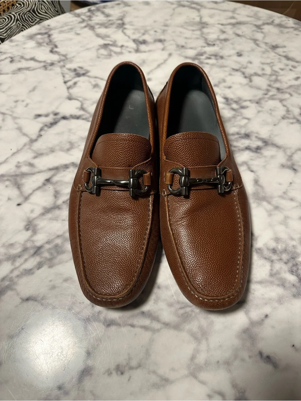 Salvatore Ferragamo Brown Pebbled Leather Bit Loafers
